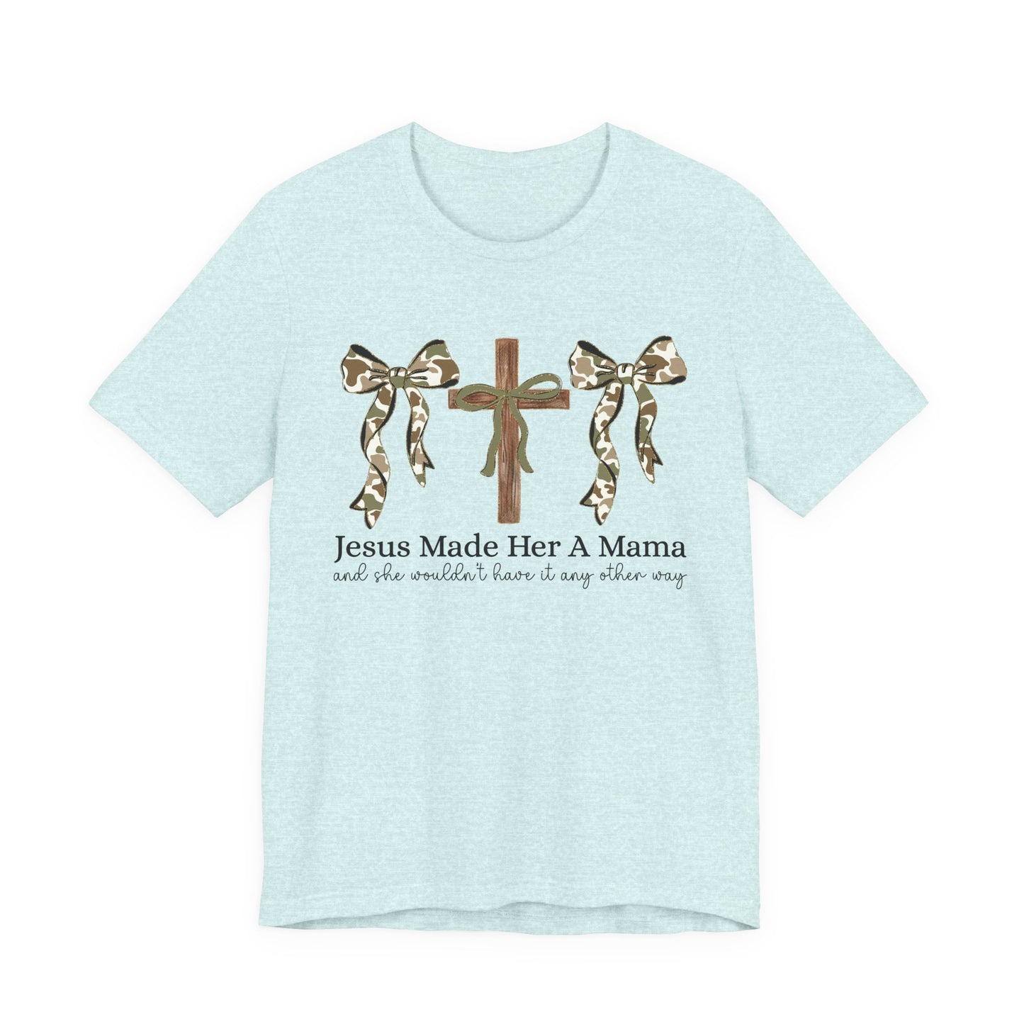 Jesus Made Her A Mama Cross & Camo Bow Graphic Tee