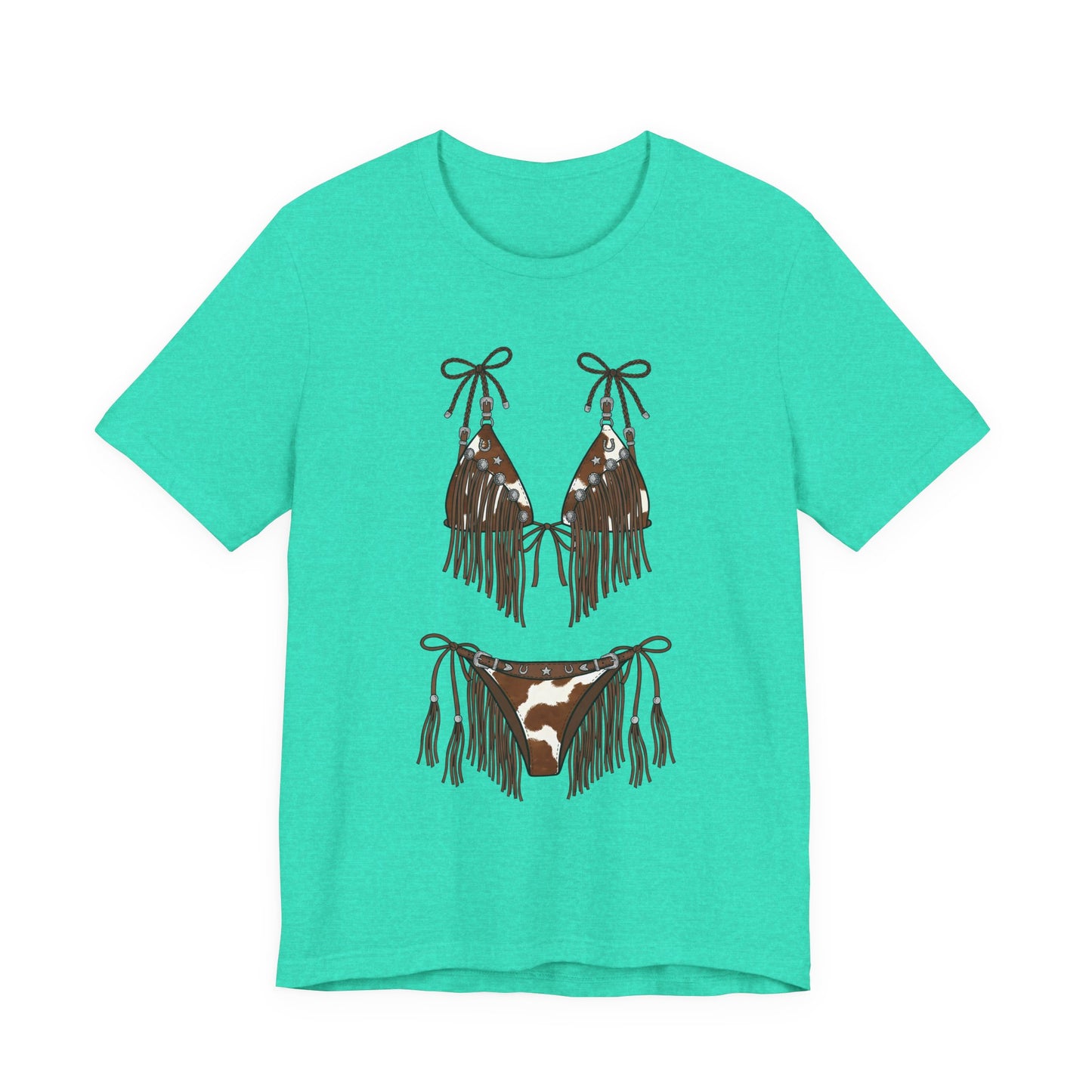 Cowhide Fringe Bikini Graphic Tee - Western Festival Beach T-Shirt
