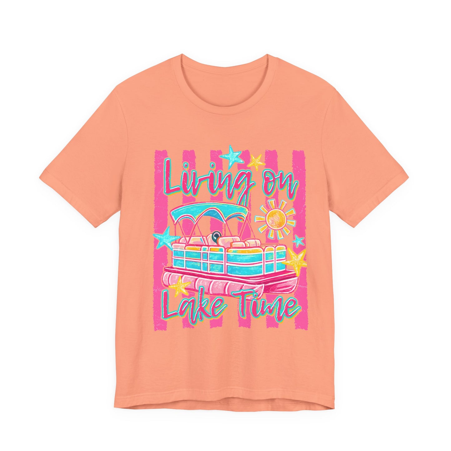 Living On Lake Time Retro Pontoon Boat Summer Tee