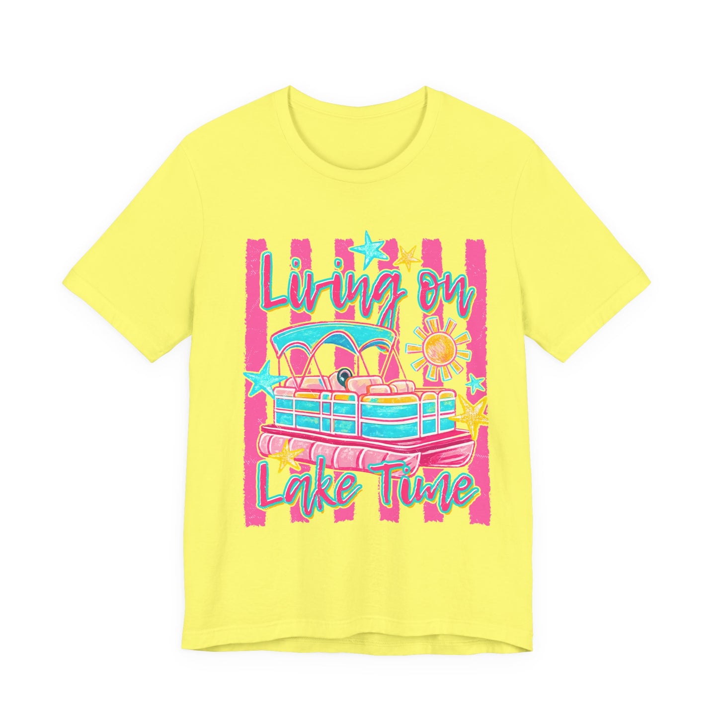 Living On Lake Time Retro Pontoon Boat Summer Tee