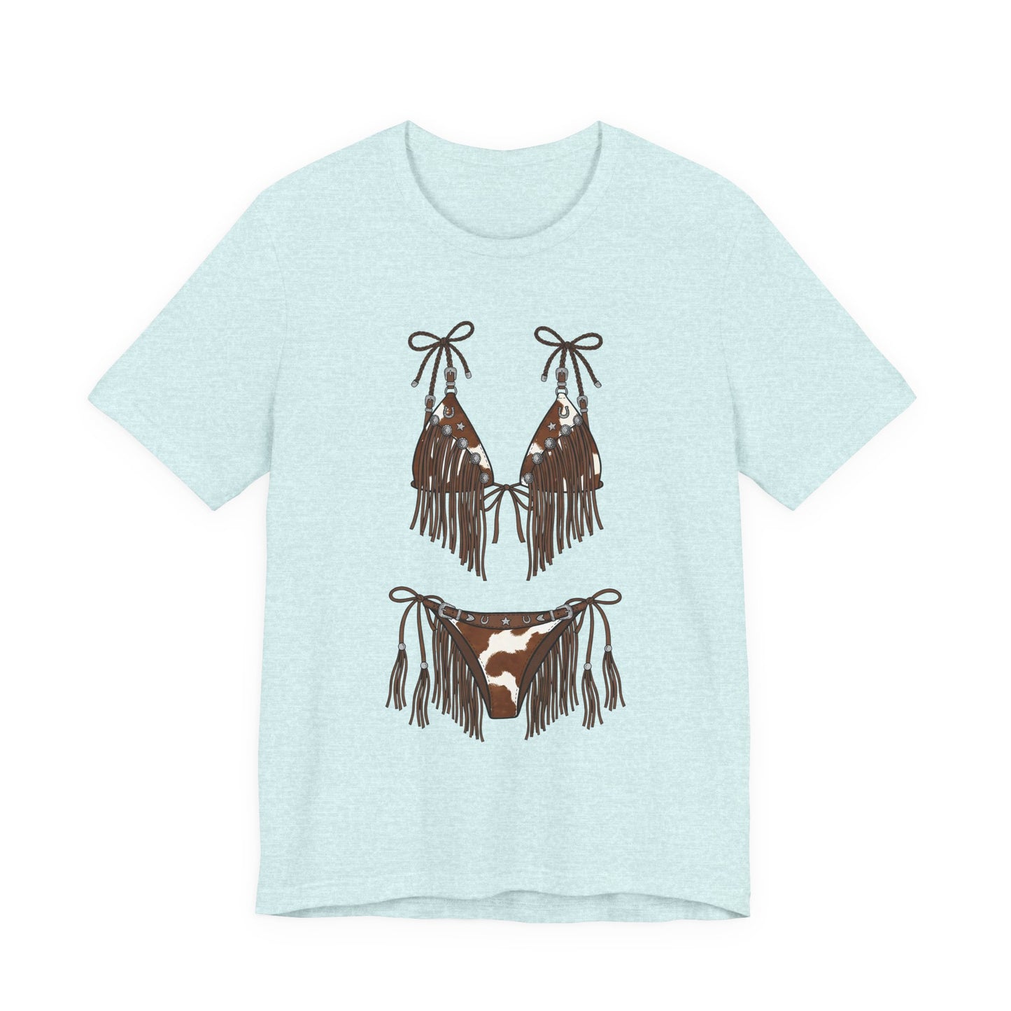 Cowhide Fringe Bikini Graphic Tee - Western Festival Beach T-Shirt