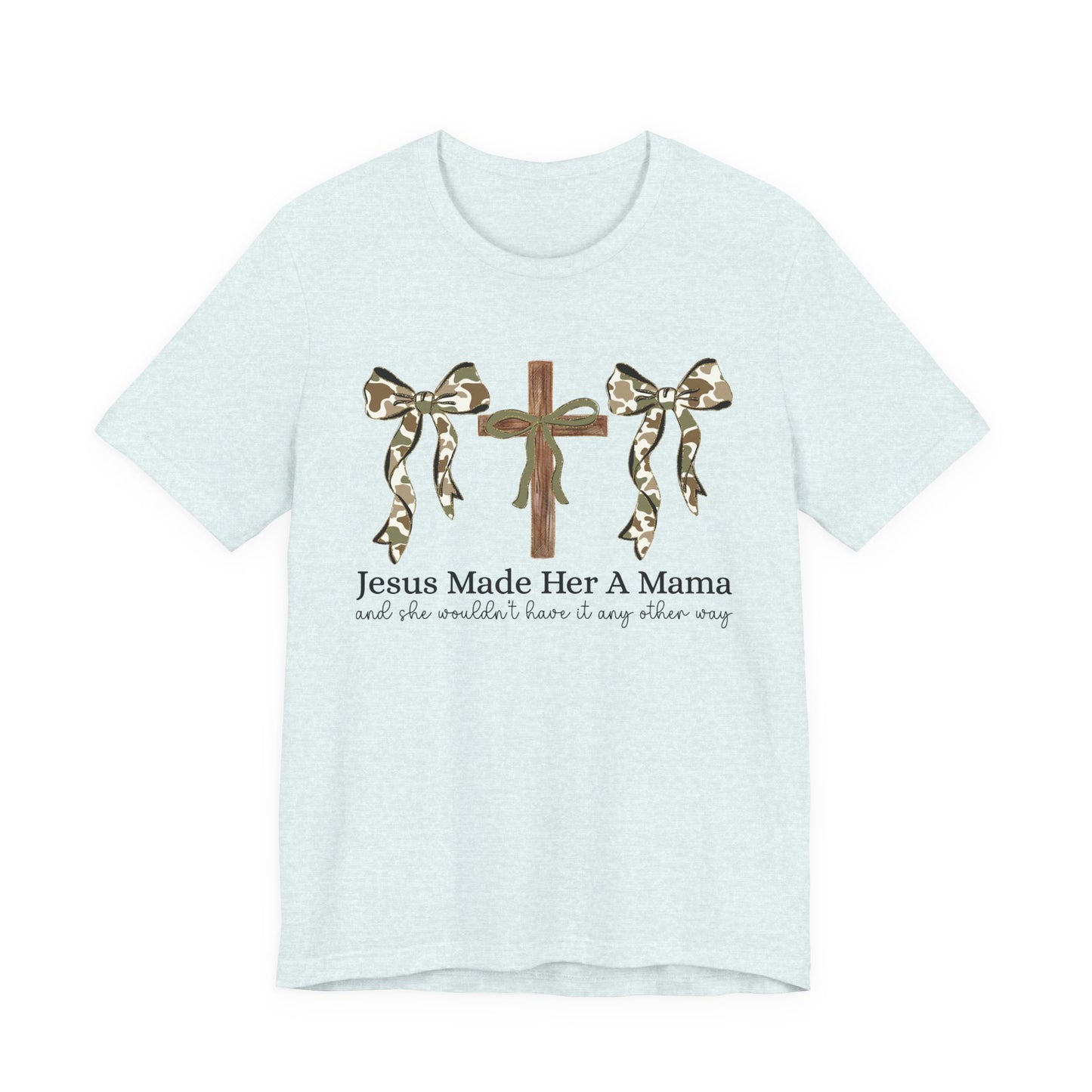 Jesus Made Her A Mama Cross & Camo Bow Graphic Tee