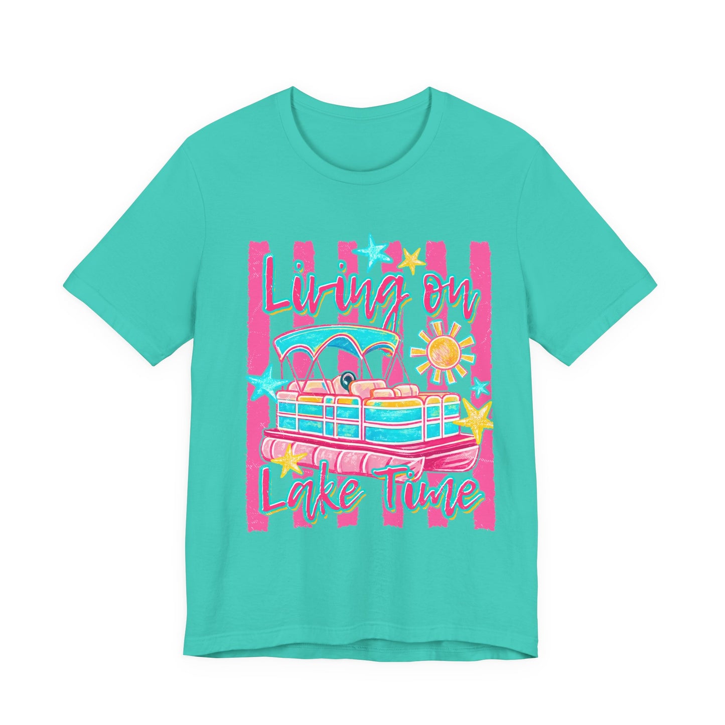 Living On Lake Time Retro Pontoon Boat Summer Tee