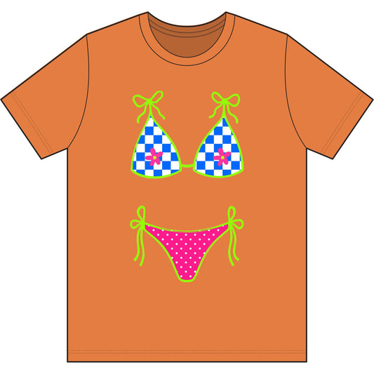 Bikini Graphic T-Shirt - Retro Checker & Polka Dot Swimwear Design