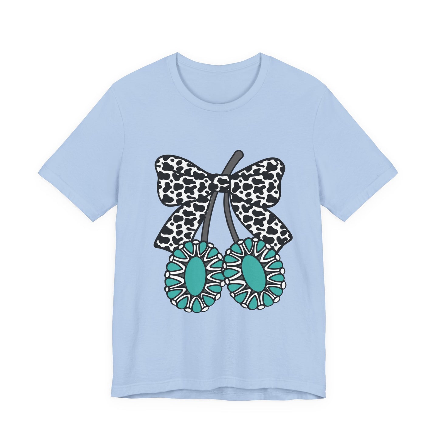 Cherry Bow Tee — Teal Daisy Cherries Graphic T-Shirt