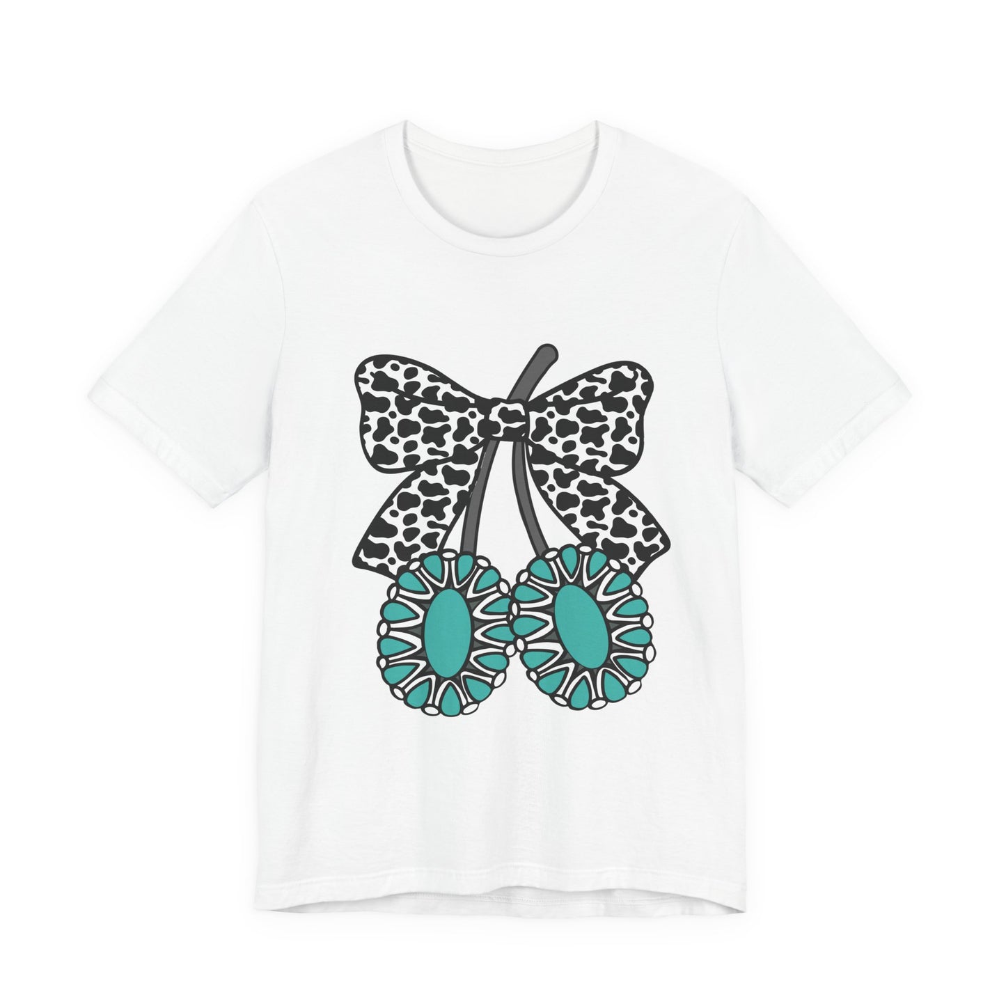 Cherry Bow Tee — Teal Daisy Cherries Graphic T-Shirt