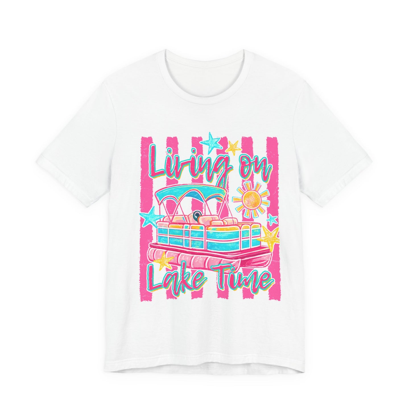 Living On Lake Time Retro Pontoon Boat Summer Tee