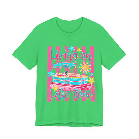Living On Lake Time Retro Pontoon Boat Summer Tee