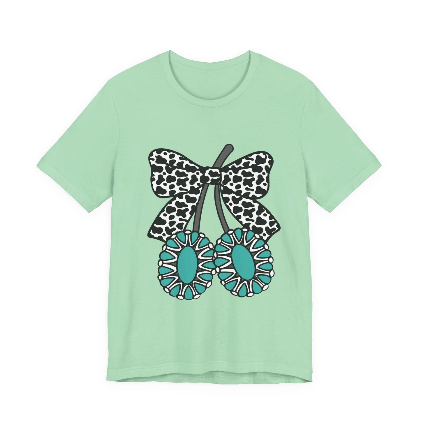 Cherry Bow Tee — Teal Daisy Cherries Graphic T-Shirt