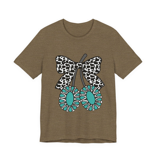 Cherry Bow Tee — Teal Daisy Cherries Graphic T-Shirt