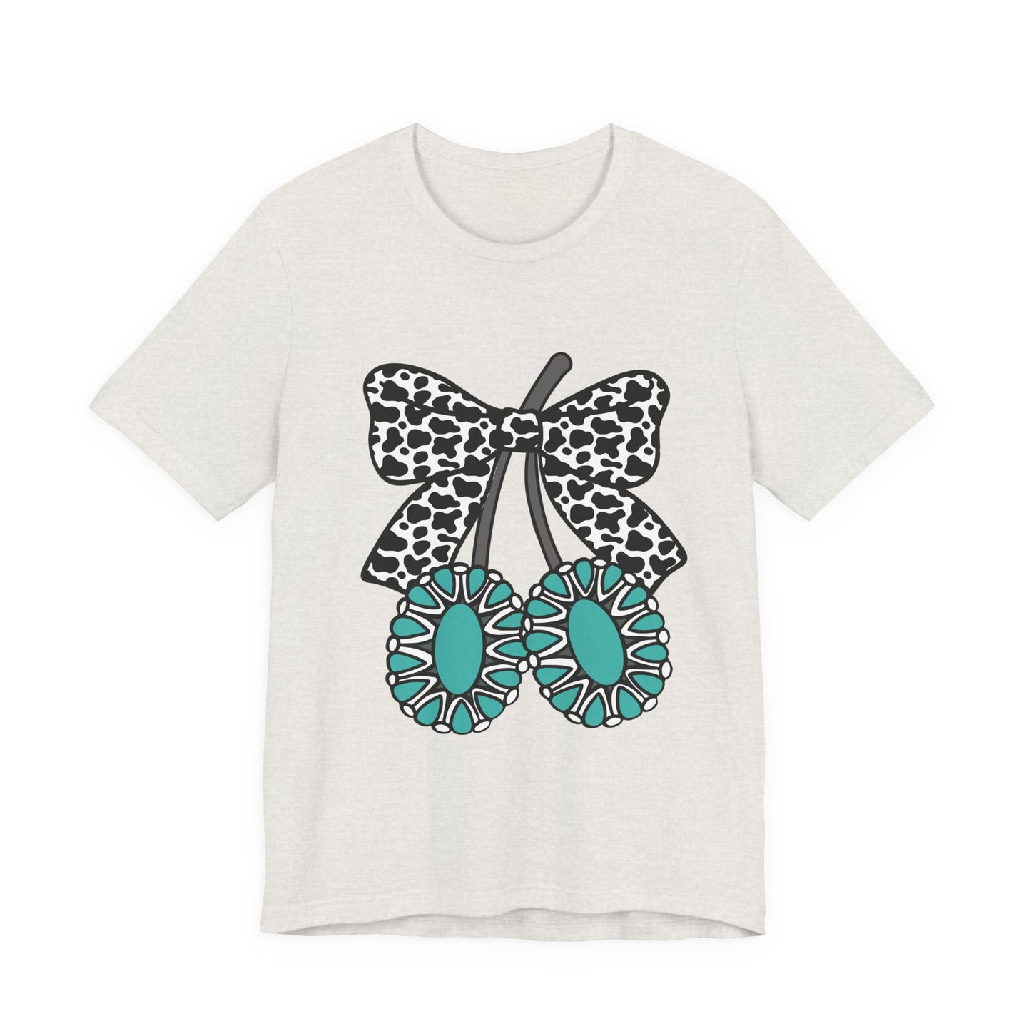Cherry Bow Tee — Teal Daisy Cherries Graphic T-Shirt