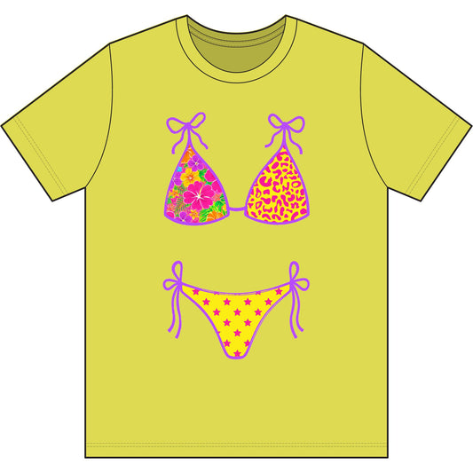 Retro Neon Floral & Leopard Bikini Tee