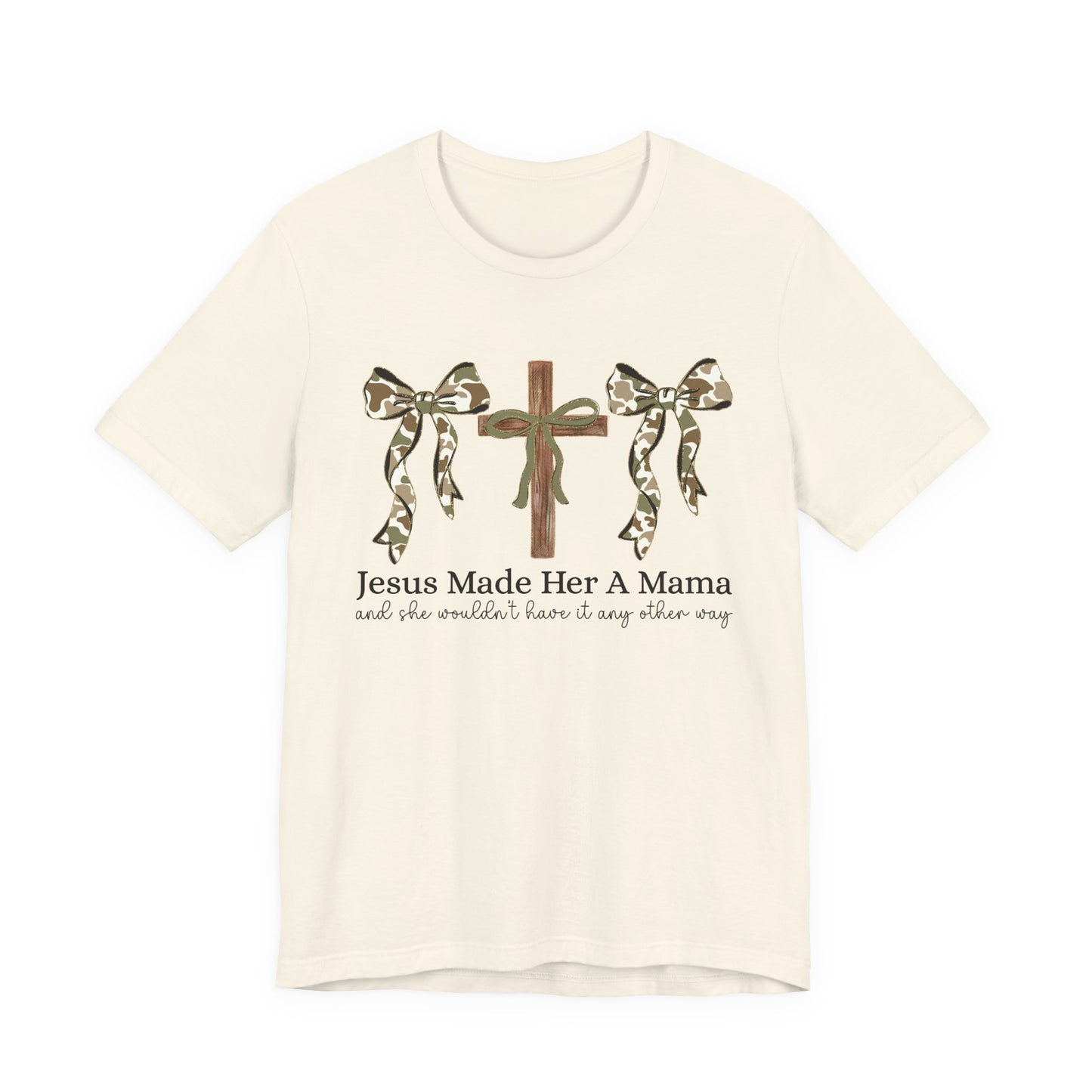 Jesus Made Her A Mama Cross & Camo Bow Graphic Tee