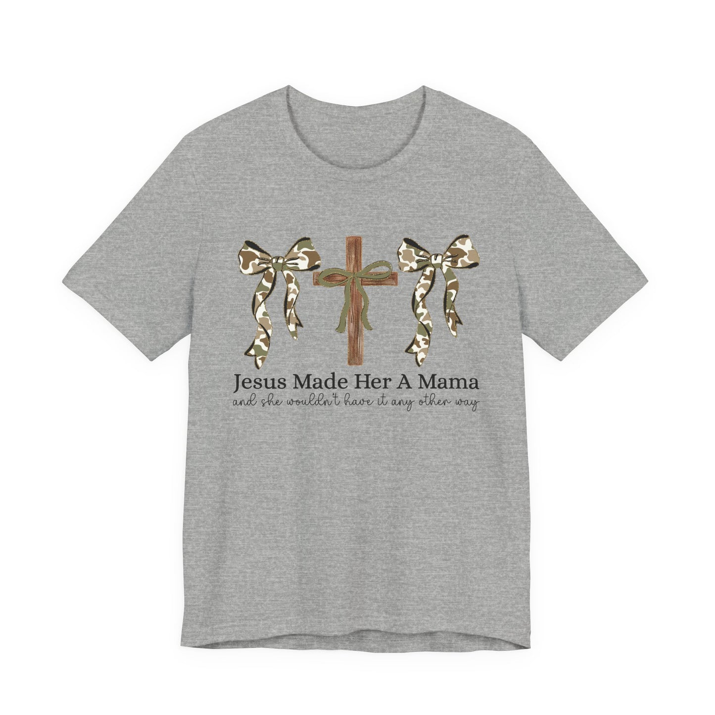 Jesus Made Her A Mama Cross & Camo Bow Graphic Tee