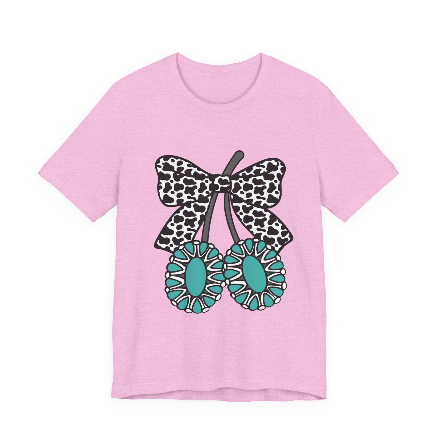 Cherry Bow Tee — Teal Daisy Cherries Graphic T-Shirt