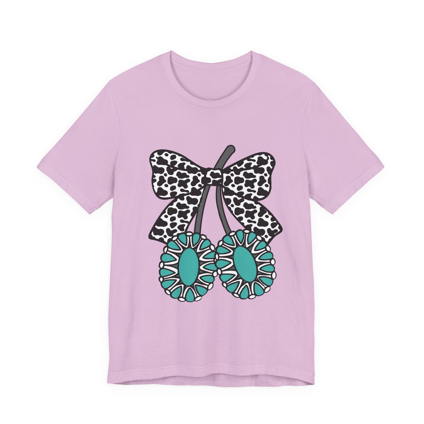 Cherry Bow Tee — Teal Daisy Cherries Graphic T-Shirt