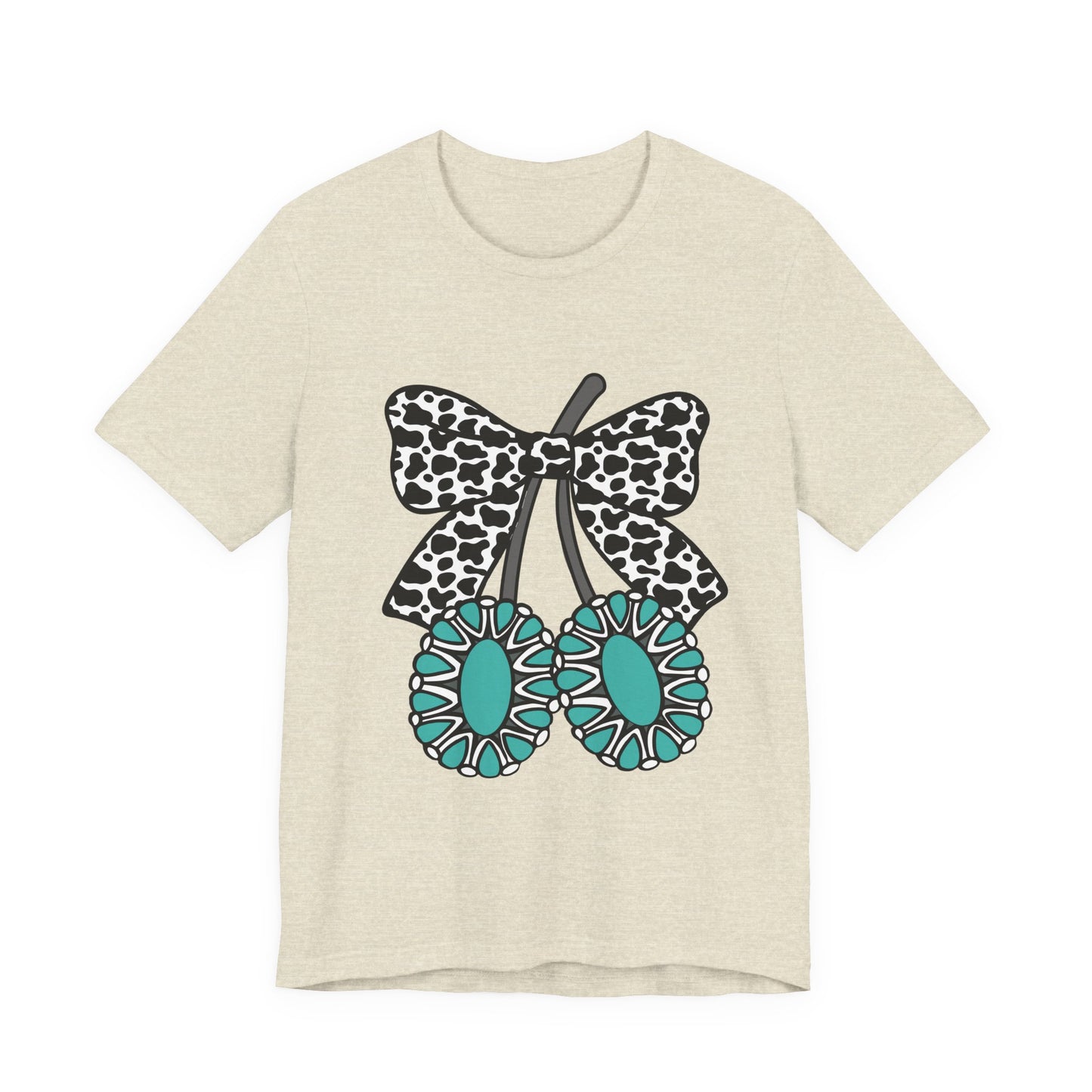 Cherry Bow Tee — Teal Daisy Cherries Graphic T-Shirt