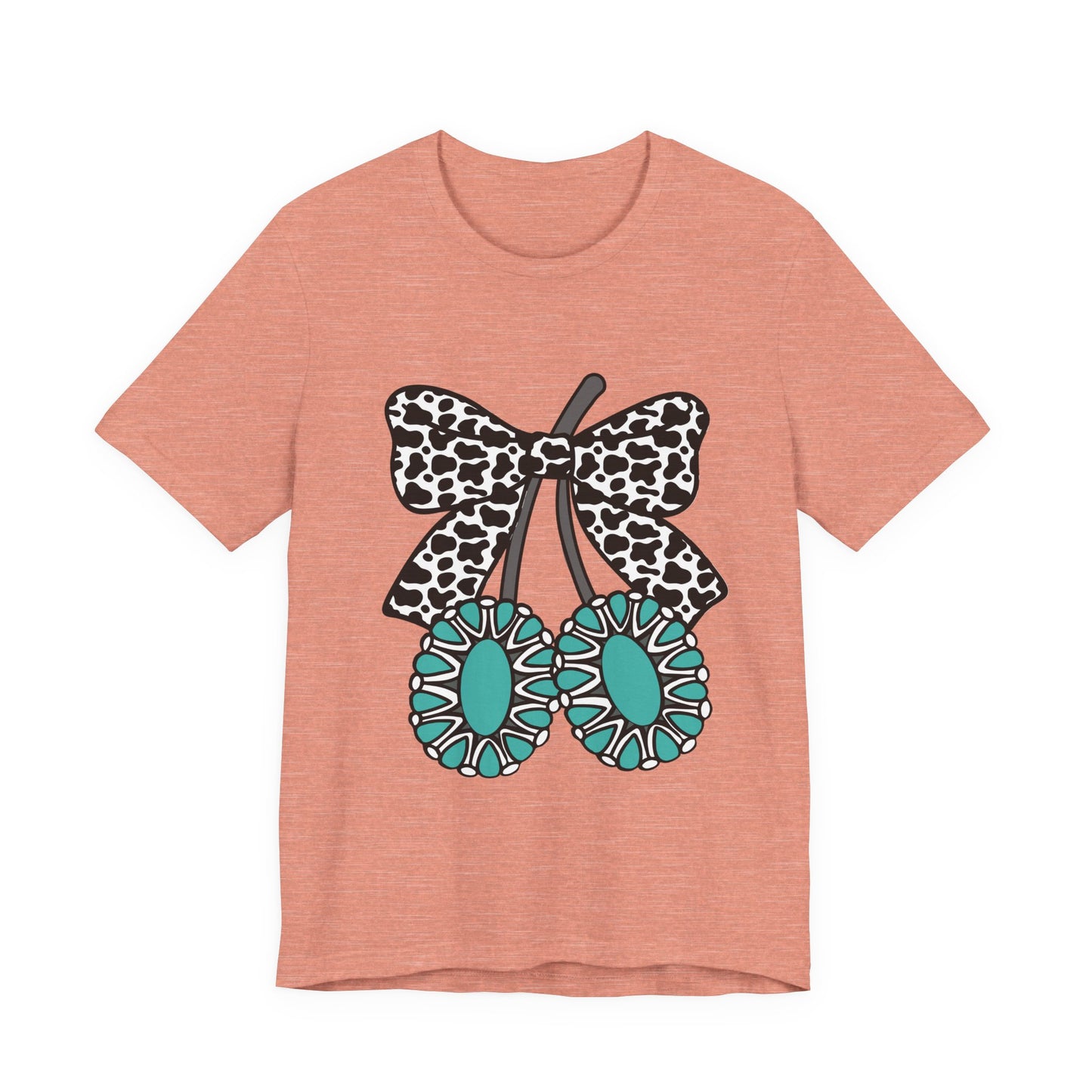 Cherry Bow Tee — Teal Daisy Cherries Graphic T-Shirt