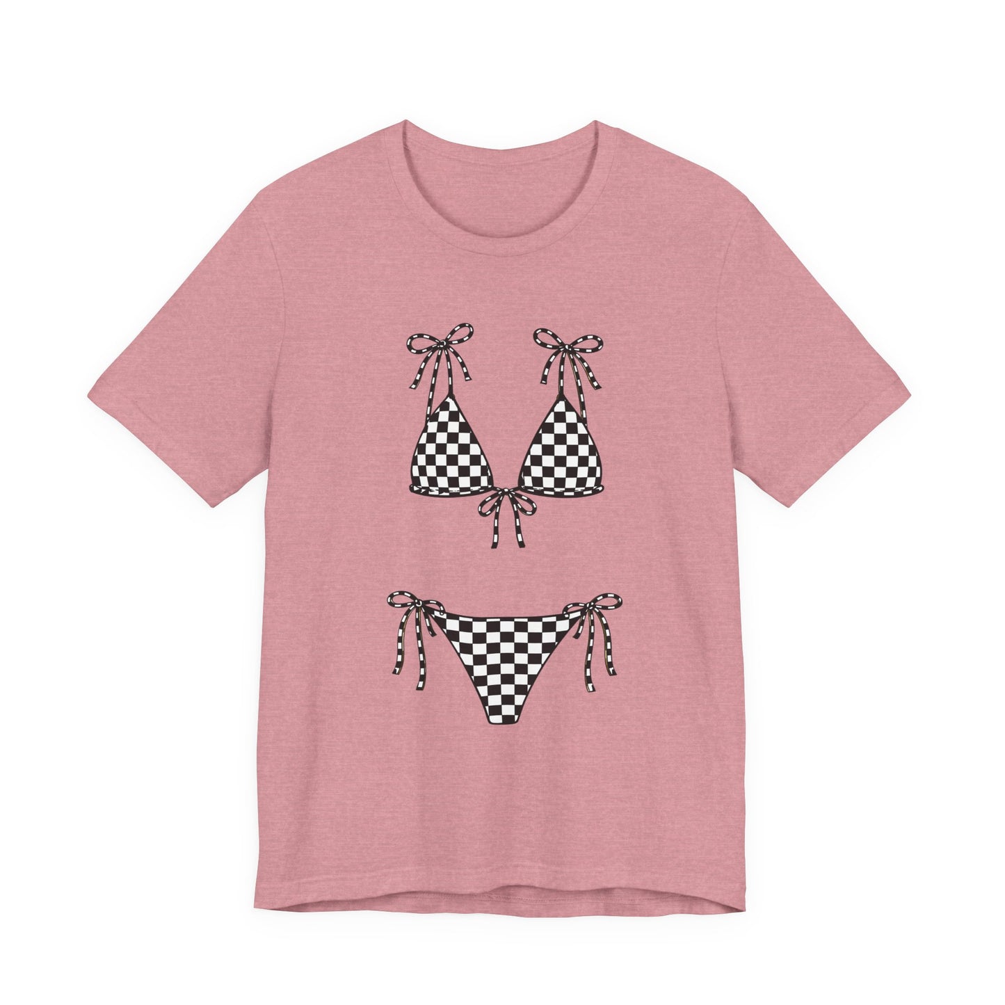 Checkerboard Bikini Graphic Tee — Retro Beach Swim Shirt