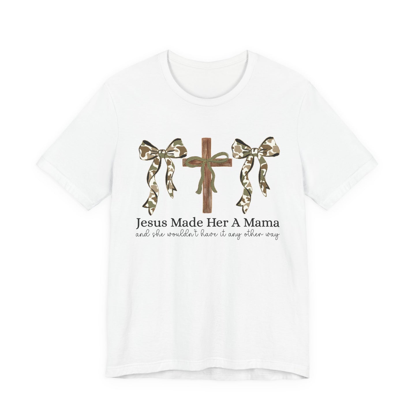 Jesus Made Her A Mama Cross & Camo Bow Graphic Tee