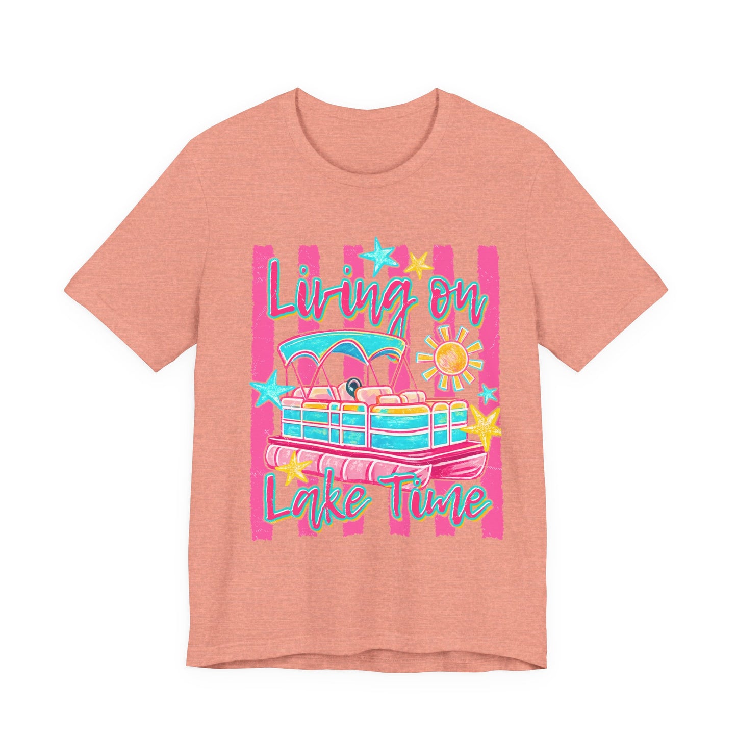 Living On Lake Time Retro Pontoon Boat Summer Tee