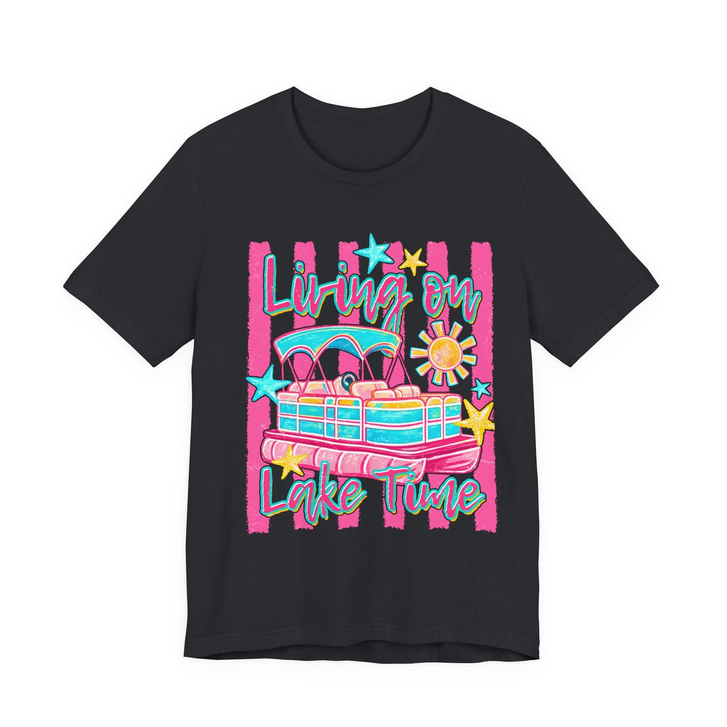 Living On Lake Time Retro Pontoon Boat Summer Tee